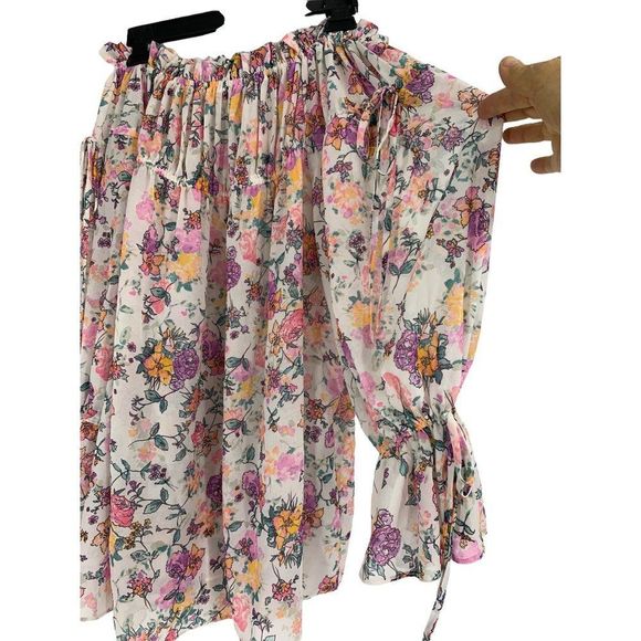 Tularosa Off Shoulder Dress / Tunic Top Chiffon Floral Pouf Sleeve M/L 1627 - Picture 1 of 10